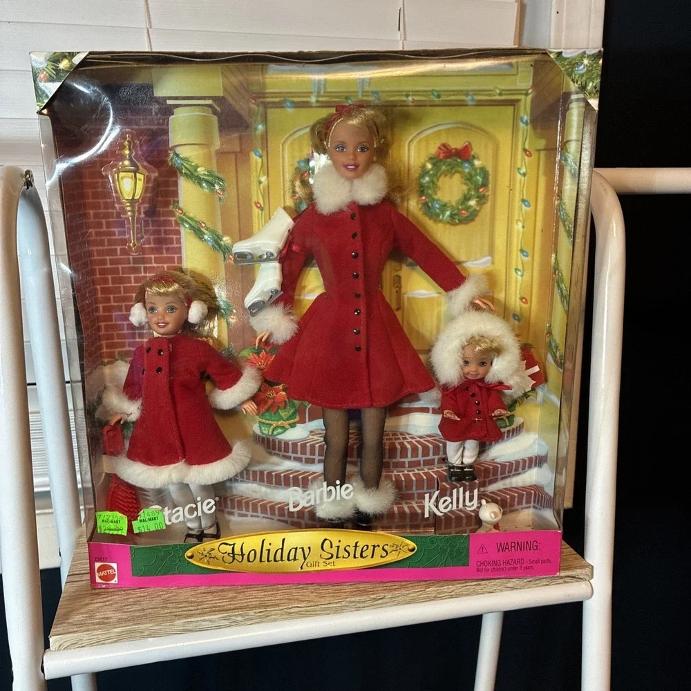 Barbie Holiday Sisters Kelly & Stacie 1999 3-Doll Set Red Santa  New NICE!